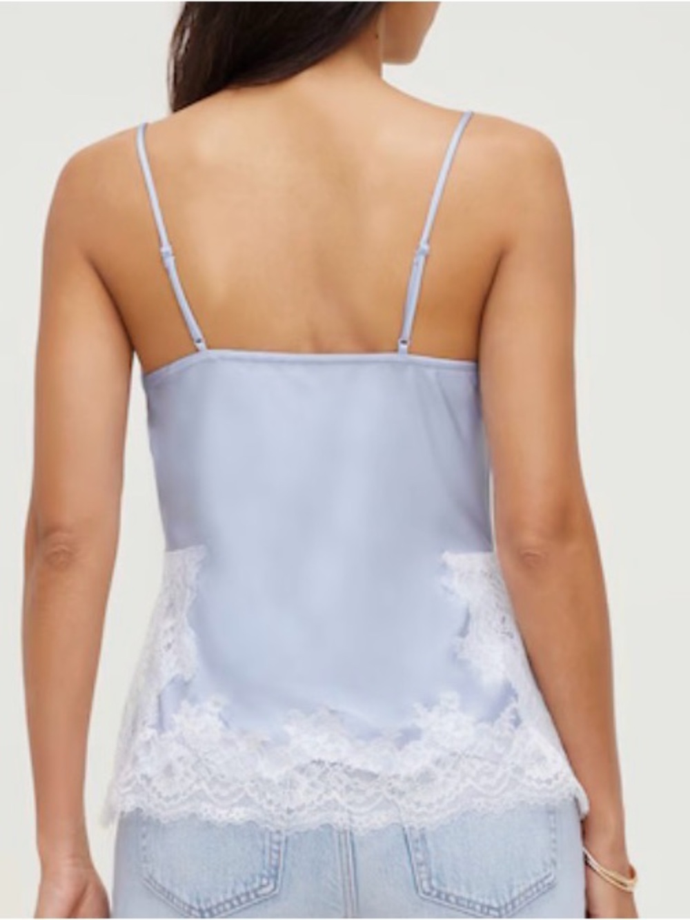 Dynamite Light Blue Satin Cowl Neck Lace-Trim Camisole - Picture 2 of 2